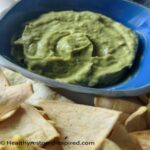Roasted tomatillos combine with avocado for an amazing salsa dip
